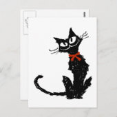 Rode lint en zwarte kat briefkaart (Voorkant / Achterkant)