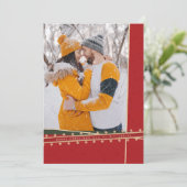 Rode lint gewikkeld platte kerstfotokaart feestdagenkaart (Staand voorkant)