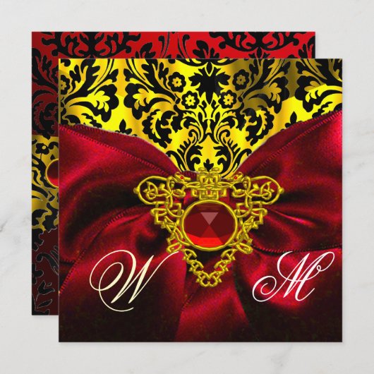 RODE LINT GOUD KELTISCH HART DAMAST MONOGRAM KAART (Voorkant / Achterkant)