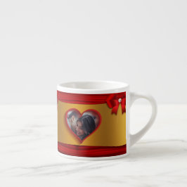 Rode Lint Gouden Hartjes Foto Valentijnsdag Espres Espresso Kop