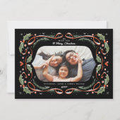 Rode Lint Harten Holly en Pine Foto Feestdagenkaart (Voorkant)