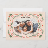 Rode Lint Harten Holly en Pine Photo Peach Feestdagenkaart (Voorkant)