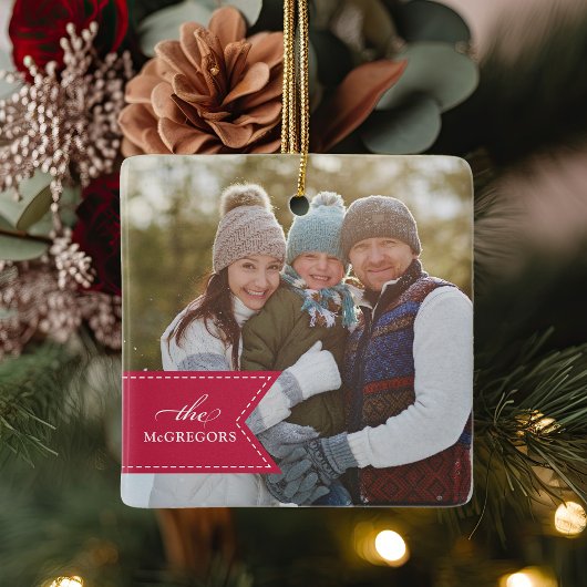 Rode lint | Holiday-foto Keramisch Ornament