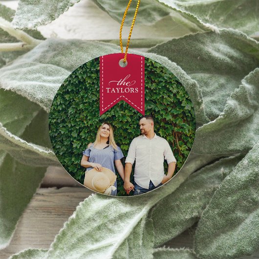 Rode lint | Holiday-foto Keramisch Ornament