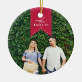 Rode lint | Holiday-foto Keramisch Ornament (Voorkant)