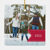 Rode lint | Holiday-foto Keramisch Ornament (Achterkant)