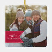 Rode lint | Holiday-foto Keramisch Ornament (Voorkant)