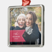 Rode lint | Holiday-foto Metalen Ornament (Links)