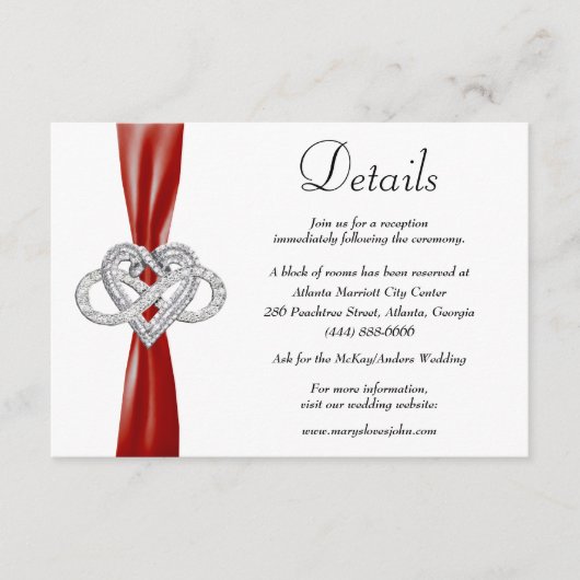 Rode Lint Infinity Hart Bruiloft Details Informatiekaartje (Voorkant)
