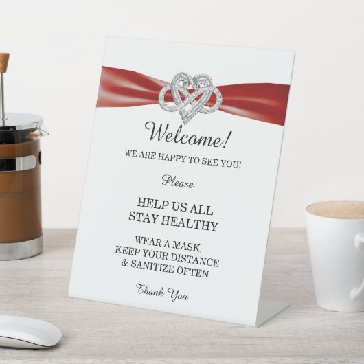 Rode Lint Infinity Hart Bruiloft Veiligheid Reclamebord Met Voetstuk (Insitu)