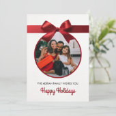 Rode lint kerst foto feestdag feestdagenkaart (Staand voorkant)