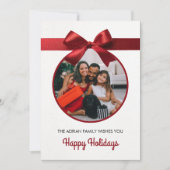 Rode lint kerst foto feestdag feestdagenkaart (Voorkant)