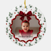 Rode Lint Kinder Foto Kerstboom Ornament (Achterkant)