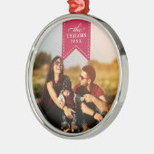 Rode lint | Persoonlijke naam en jaarlijkse foto Metalen Ornament (Links)