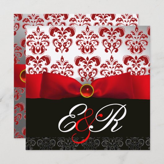 RODE LINT ROBIJN WIT ZWART DAMAST MONOGRAM KAART (Voorkant / Achterkant)