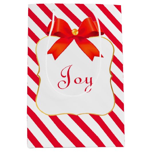 Rode lint & rood-wit gestreept medium cadeauzakje (Voorkant)