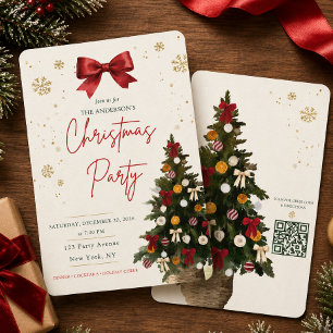Rode Lint Waterverf Kerstboom Feest Uitnodiging