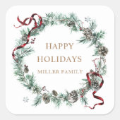 Rode lint winter groen monogram vierkante sticker (Voorkant)