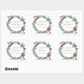 Rode lint winter groen monogram vierkante sticker (Vel)