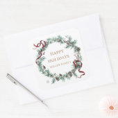 Rode lint winter groen monogram vierkante sticker (Envelop)