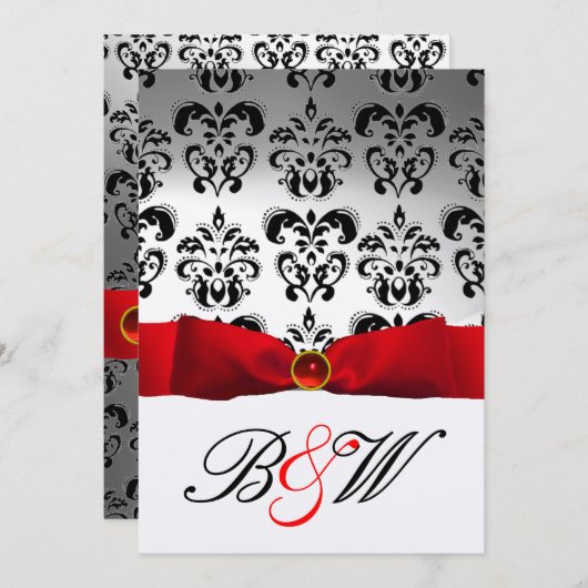 RODE LINT WIT ZWART DAMAST MONOGRAAM KAART (Voorkant / Achterkant)