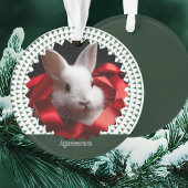 Rode lint witte konijn Kerstboom Ornament