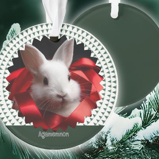 Rode lint witte konijn Kerstboom Ornament