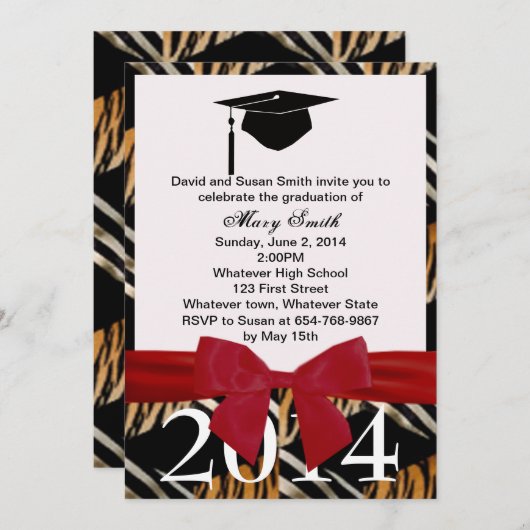 Rode lint Zebra en tijger - Afstuderen Kaart (Voorkant / Achterkant)