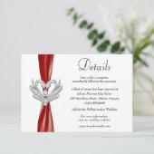Rode Lint Zilveren Zwanen Bruiloft Details Informatiekaartje (Staand voorkant)