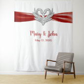 Rode lint zilveren zwanen huwelijks decoratie wandkleed (In situ)