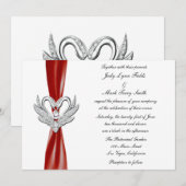 Rode Lint Zilveren Zwanen Uitnodiging (Voorkant / Achterkant)