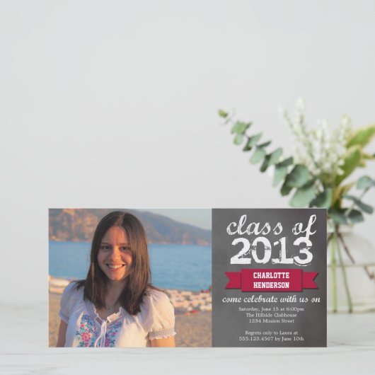 Rode lintbanner schoolbord foto afstuderen (Staand voorkant)