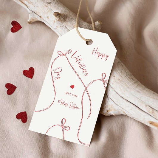 Rode lintbogen – Modern Gelukkig Valentijnsdag Cadeaulabel