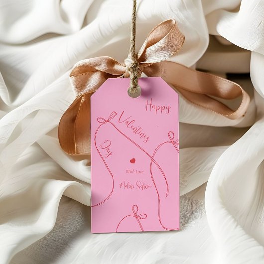 Rode lintbogen – Moderne gelukkige Valentijnsdag  Cadeaulabel