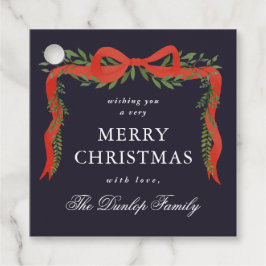 Rode lintboog groene kerstcadeaukaartjes bedankjes labels