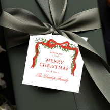 Rode lintboog groene kerstcadeautags