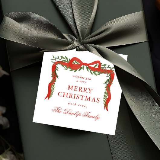 Rode lintboog groene kerstcadeautags bedankjes labels