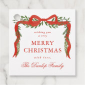 Rode lintboog groene kerstcadeautags bedankjes labels (Voorkant)