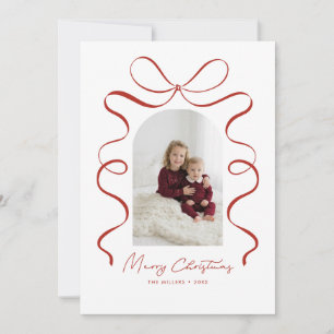 Rode lintboog minimalistische kerstfamiliefoto feestdagenkaart