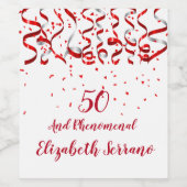 Rode linten & Confetti 50 en fenomenale verjaardag Wijn Etiket (Enkel label)