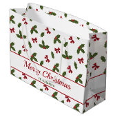 Rode linten en kerst hulst planten patroon & tekst groot cadeauzakje (Achterkant Gekanteld)