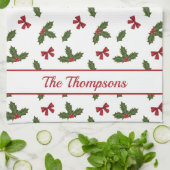 Rode linten en kerst hulst planten patroon & tekst theedoek (Gevouwen)