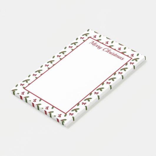 Rode linten en kerstholleplanten patroon & tekst post-it® notes (Schuin)
