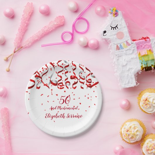 Rode linten en verjaardagsfeestje in Confetti Papieren Bordje (Feest)