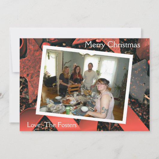 Rode linten en Wood Stars Country Christmas Foto Feestdagenkaart (Voorkant)