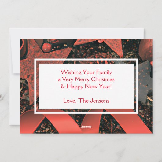 Rode linten en Wood Stars Country Christmas Foto Feestdagenkaart (Achterkant)