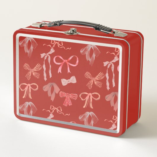 Rode linten metalen lunchbox (Voorkant)