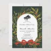 Rode lintkrans Piano Witte Recital Uitnodiging (Voorkant)