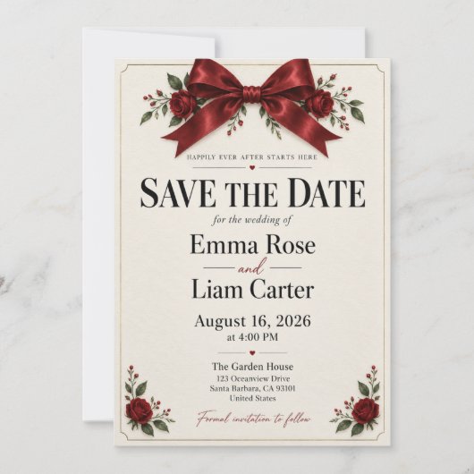 Rode lintroos rand save the date kaart (Voorkant)