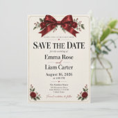 Rode lintroos rand save the date kaart (Staand voorkant)